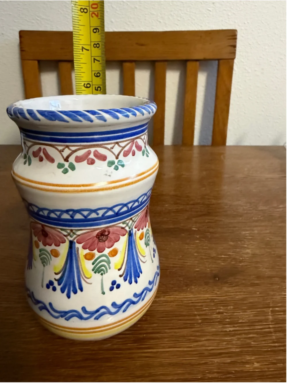 Vintage A.H. Puente Hand Painted Spanish Pottery Vase Utensil Holder Floral Cera